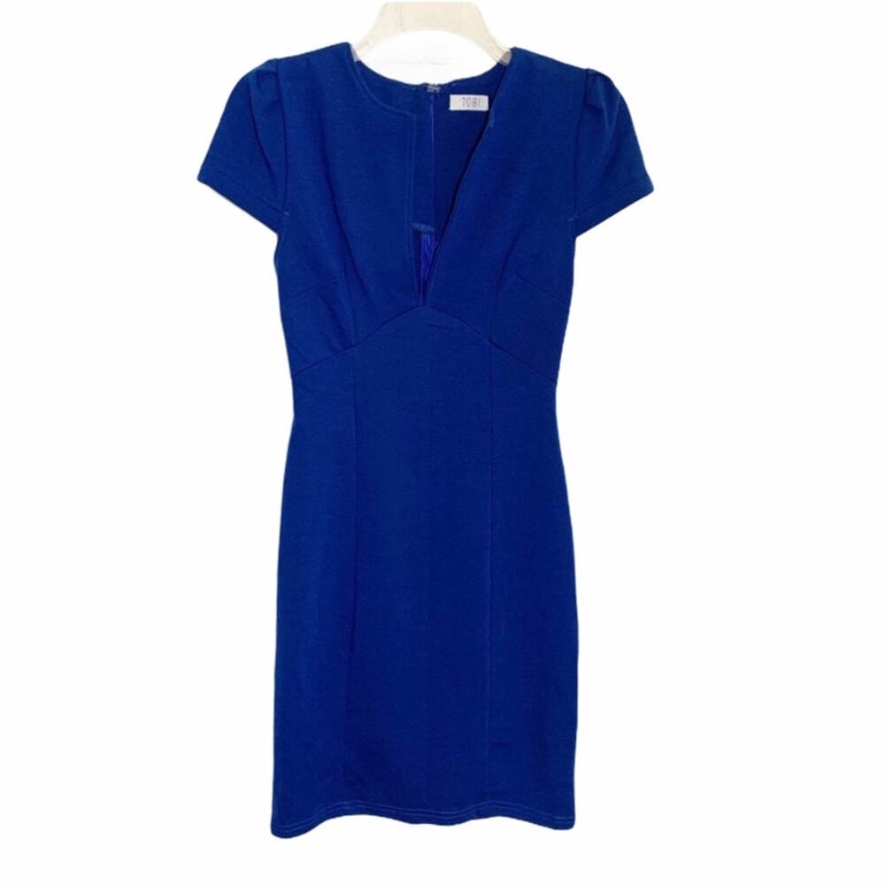 TOBI Cobalt Blue V-Neck Stretch Knit Dress Small
